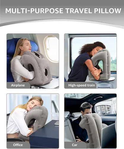 Miniatura 8 de Almohada inflable de viaje mejorada para avión, almohada para cabeza y cuello, fácil de inflar y desinflar almohada de vuelo con válvula súper