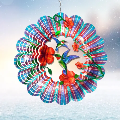 Miniatura 19 de Mandala Blossom Wind Spinner - Molinillos de Viento de Metal Escultura de Viento Colgante Cinética 3D de 12 pulgadas Cortada con Láser