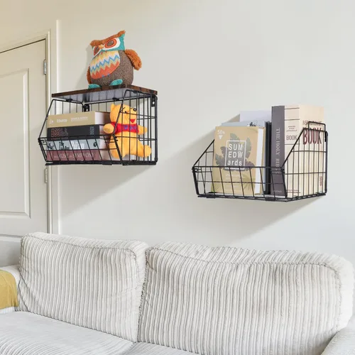 Miniatura 5 de Wawocs Cesta Colgante Apilable de 2 Niveles Montada en Pared, Cesta de Frutas para Encimera de Cocina, Contenedor de Almacenamiento con Tapa de Tapa