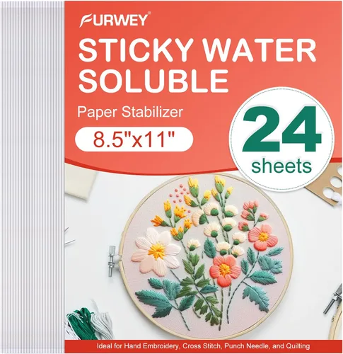 Miniatura 11 de FURWEY 8 piezas 8.5"x11" Estabilizador de bordado soluble en agua adhesivo, papel imprimible que se disuelve al lavar, permite imprimir o dibujar