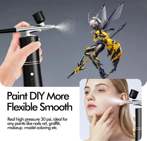 Miniatura 3 de Kit de aerógrafo con compresor, kit de cepillo de aire portátil con compresor de aire, aerógrafo para uñas, compresor de aerógrafo, máquina de Negro