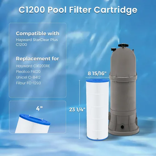 Miniatura 2 de Future Way Cartucho de filtro de piscina C1200 de repuesto para Hayward Star Clear Plus C1200, repuesto Pleatco PA120, Hayward CX1200RE, Unicel