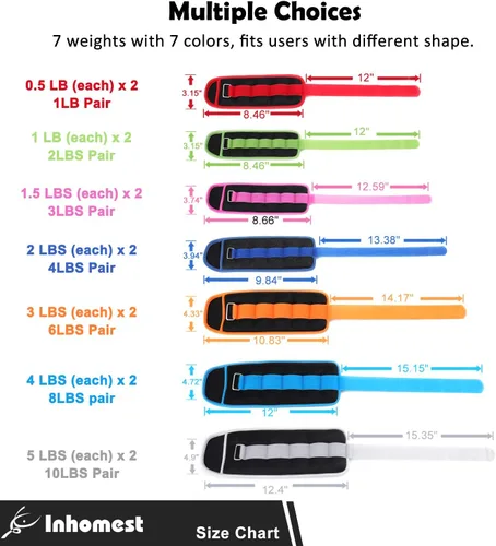Miniatura 4 de Pesas de tobillo, 0.5/1/1.5/2/3/4/5 libras, 1 par de pesas para muñeca, brazo, pierna para mujeres, hombres, niños, para entrenamiento de fuerza