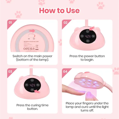Miniatura 9 de Beetles - Lámpara de uñas de curado flash Meowgic StrawPurr UV, lámpara de uñas con cuello de cisne recargable, luz LED inalámbrica con pantalla