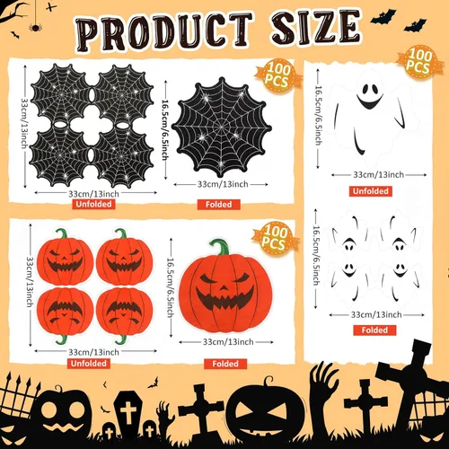 Miniatura 2 de Honoson 120 servilletas de fiesta de Halloween de 13 x 13 pulgadas, servilletas de papel de fantasma blanco de 3 capas de calabaza de Halloween
