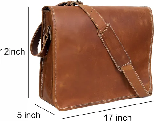 Miniatura 4 de VC VINTAGE COUTURE 18 pulgadas cuero completo solapa mensajero hecho a mano bolsa portátil bolsa bolsa bolsa de mensajero acolchado marrón, Marrón