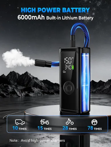 Miniatura 3 de Inflador de neumáticos, compresor de aire portátil, inflador de neumáticos inalámbrico de 150 PSI, apagado automático y luz LED, bomba de bicicleta
