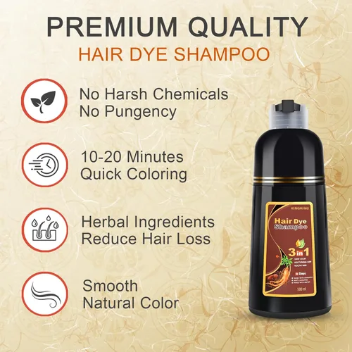 Miniatura 3 de KINGMING Champú de color instantáneo a base de hierbas marrón para cobertura de cabello gris para mujeres y hombres, 3 en 1 Champu Con Tinte