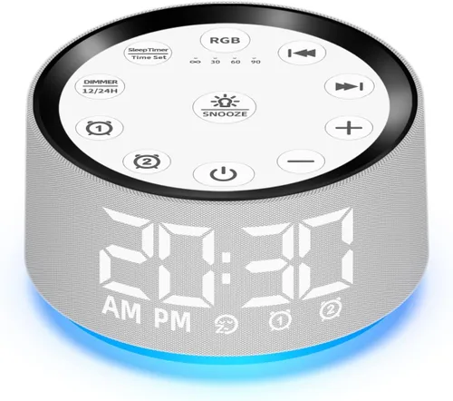 Máquina de sonido blanco y marrón con 30 sonidos de sueño para bebés, niños y adultos, luz nocturna, reloj despertador para dormitorio, 2 alarmas,