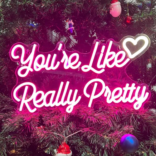 Miniatura 8 de Letrero de neón con texto en inglés "You're Like Really Pretty" para decoración de pared, luz LED de neón en forma de corazón, letreros de neón rosa