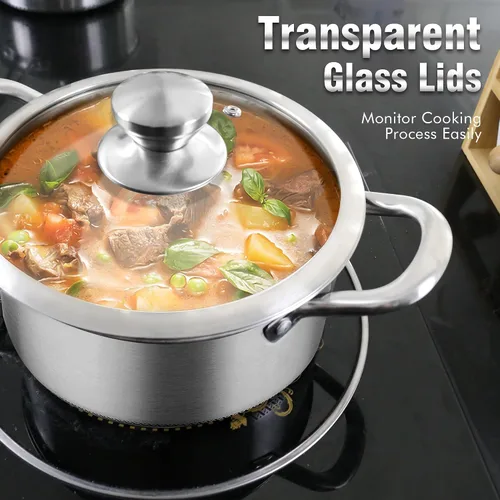 Miniatura 6 de AuFranc™ Olla híbrida antiadherente de acero inoxidable de 6 cuartos de galón con tapa de vidrio, olla de inducción con tallado de panal, olla