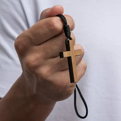 Miniatura 6 de Intercession crucifijo de madera con cuerda, hecho en Brasil (tradicional, 2 pulgadas)