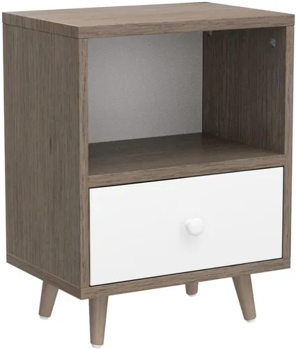 Miniatura 5 de JAXPETY Juego de 2 mesitas de noche modernas de madera, mesita de noche con cajón, muebles de noche, mesa auxiliar con estante abierto y patas