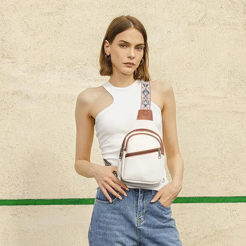 Miniatura 58 de Telena Bolso bandolera para mujer, bolso cruzado para mujer, cangurera de cuero vegano con correa ajustable