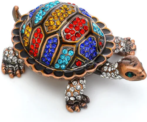 YU FENG Caja de joyería vintage de tortuga con bisagras, figura de animal marino pintada a mano coleccionable, soporte para anillo de tortuga marina