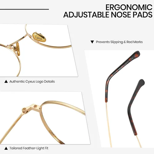 Miniatura 4 de Cyxus Gafas Redondas con Bloqueo de Luz Azul para Hombres y Mujeres, Marco de Alambre, Ultraligeras, Cómodas, para Oficina, Computadora