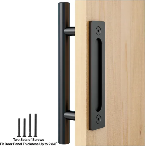 Miniatura 2 de FaithLand Juego de manijas de puerta resistentes de 12 pulgadas en color negro, manija de puerta corrediza de granero, para puertas de hasta 2 3/8