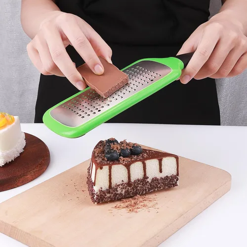 Miniatura 5 de Rallador de queso de mano, pelador de cítricos de limón de acero inoxidable, rebanador plano de mano para queso, limón, chocolate y especias/agujero