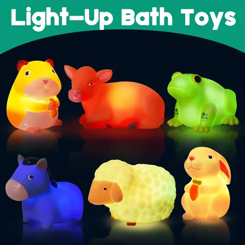 Miniatura 2 de Juguetes de baño para niños pequeños de 1 a 3: 6 piezas de juguetes de baño de animales de granja iluminados, juguetes de baño para bebés, juguete
