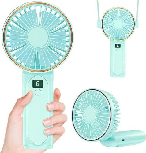 Miniatura 11 de Peiyuu Ventilador portátil, recargable de 4000 mAh, mini ventilador de escritorio plegable de 180° con 6 velocidades de viento, pantalla digital