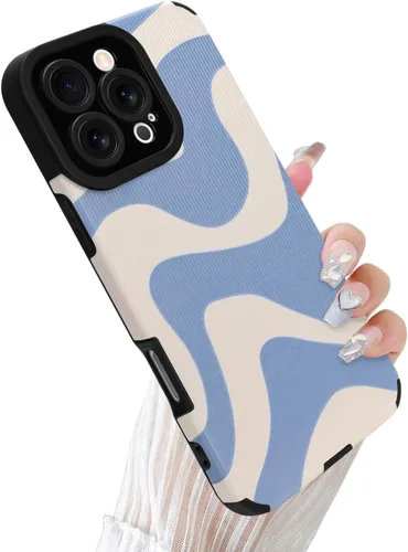 Miniatura 36 de Funda Wlxee para iPhone 15 Pro Max con patrón de ola, TPU suave con parachoques, cuero PU, diseño de cebra lindo para mujeres y niñas - Negro Gris