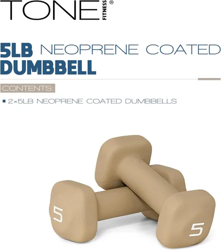 Miniatura 2 de Tone Fitness Pares de Mancuernas de Pesas de Neopreno con Cabeza Cuadrada Antirrodamiento Múltiples Opciones Beige