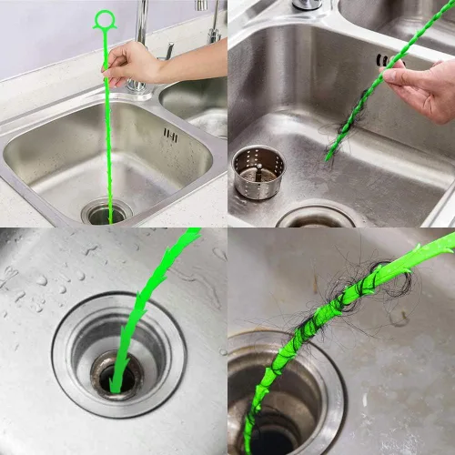 Miniatura 6 de 5 en 1 compatible con drenaje de pelo de serpiente con 5 paquetes de herramienta de limpieza para eliminar obstrucciones (verde)