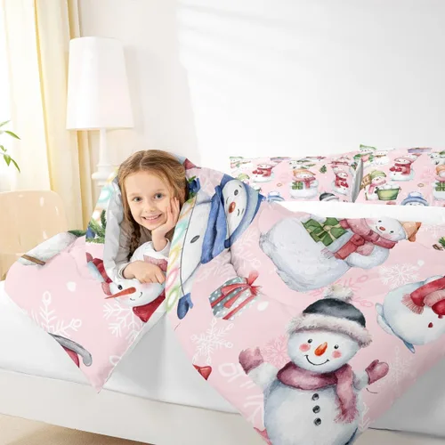 Miniatura 3 de Manfei Juego de edredón de Navidad, tamaño Queen, lindo muñeco de nieve, perros, copo de nieve, edredón con 2 fundas de almohada, juego de ropa