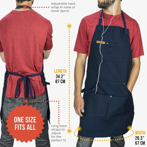 Miniatura 3 de Chef Pomodoro Delantal de chef para hombre y mujer, delantal de cocina con bolsillos y correas ajustables para el cuello, delantal de cocina 100%