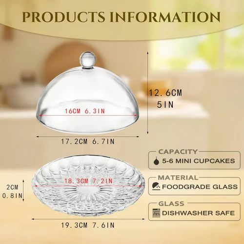Miniatura 4 de kanpura Soporte para tartas de cristal transparente de 7 pulgadas con tapa, soporte para tartas de cristal cubierto versátil soporte de postre