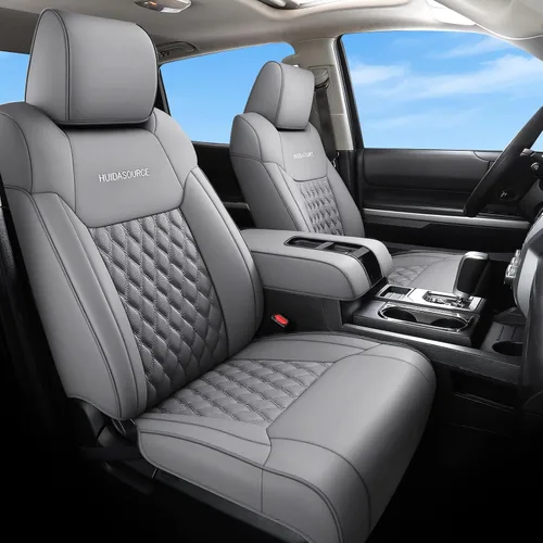 Miniatura 21 de Huidasource - Fundas de asiento delantero para Tundra, funda de cojín de asiento de cuero negro automotriz de cobertura completa, ajuste