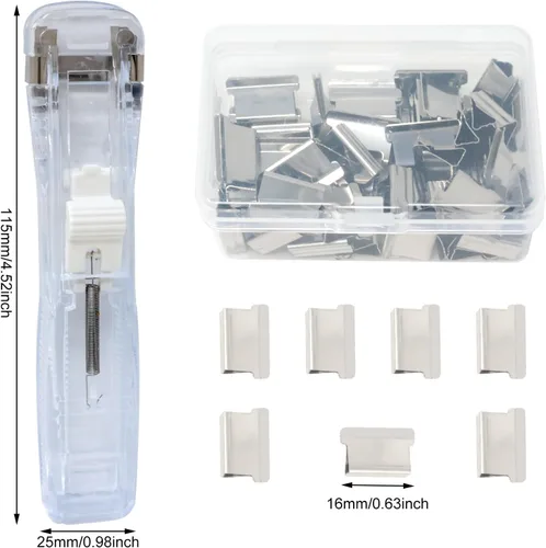 Miniatura 2 de yueton 1 clip transparente con 100 clips de metal sin perforación, clip de repuesto, clip de repuesto reutilizable, clip de empuje para oficina