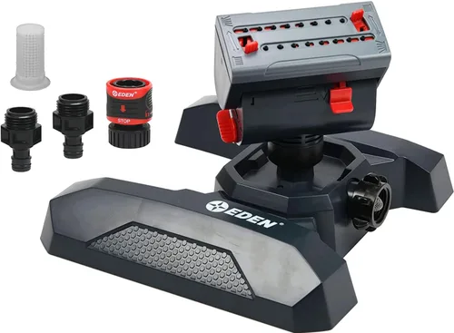 Miniatura 7 de Eden 94125 Mini aspersor oscilante turbo ajustable de 4 vías con juego de inicio de conexión rápida, 16 boquillas, cubre hasta 4,069 pies cuadrados