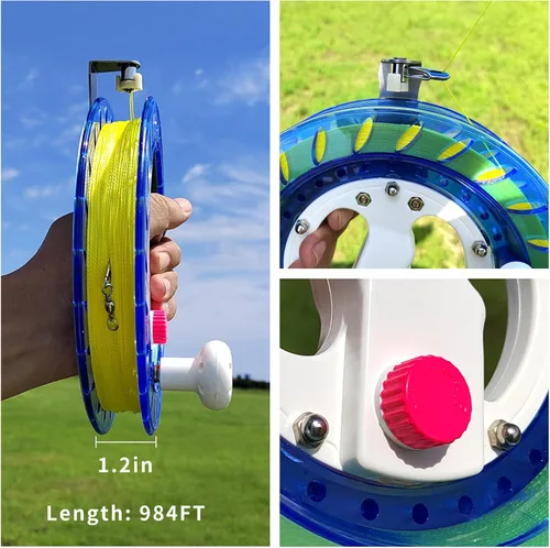 Miniatura 6 de Simxkai Carrete de cuerda de cometa, carrete de cuerda, enrollador de línea, viene con cerradura, 8 pulgadas con línea resistente (azul)