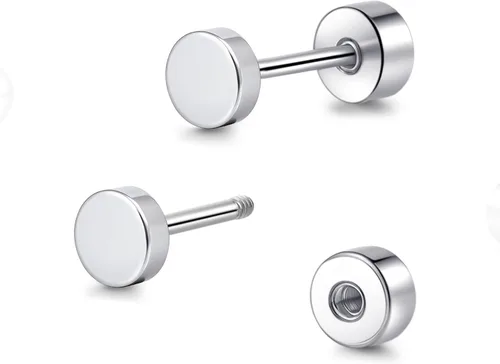 Miniatura 8 de Aretes de tuerca de titanio hipoalergénico con parte trasera plana, aretes de tuerca de 0.118 in a 0.197 in, aretes clásicos simples para cartílago