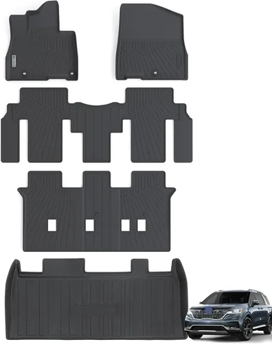 Alfombrillas de Piso para Kia Carnival 2022 2023 2024 2025 8 Asientos (No para Híbrido y Prestige) con Alfombrilla de Maletero Compatible con LX con