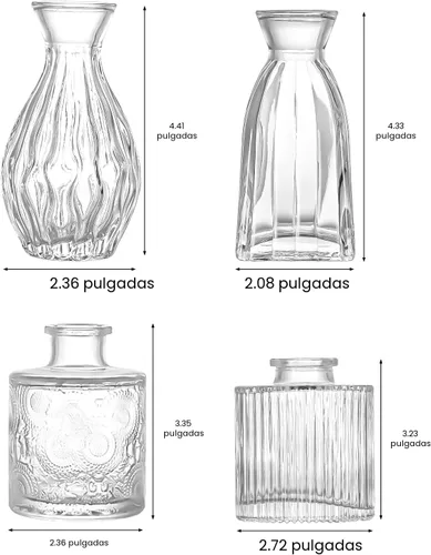 Miniatura 2 de Juego de 4 jarrones de cristal, 4 tamaños de florero pequeño para decoración de mesa de fiesta o hogar