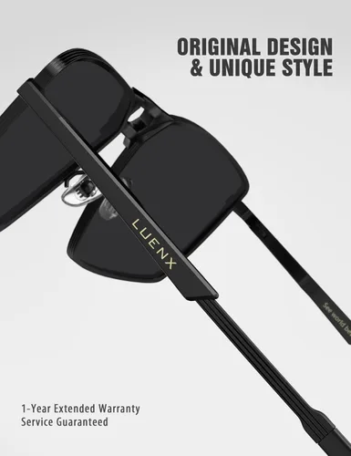Miniatura 5 de LUENX Gafas de sol rectangulares de aviador para hombre, lentes polarizadas cuadradas con protección UV 400