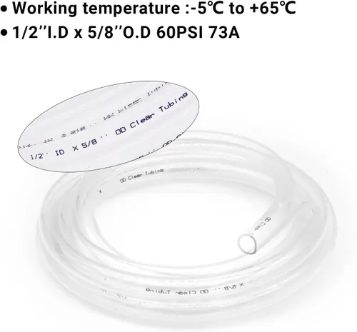 Miniatura 5 de Tubo de vinilo transparente de 1/2 pulgadas de diámetro interior x 5/8 pulgadas de diámetro exterior de -10 pies y 60 PSI, tubo de plástico