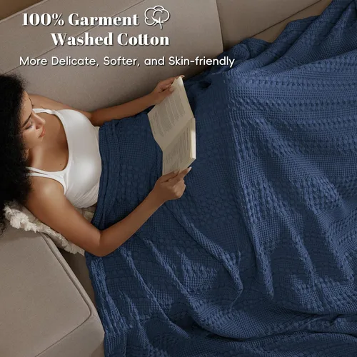 Miniatura 2 de PHF - Manta de punto gofre 100% algodón King, suave, ligera, transpirable, acogedora, de verano, para cama, tejida, estética, decoración del hogar