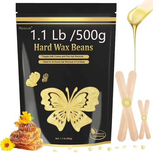 Miniatura 10 de Cuentas de cera dura para depilación de piel sensible, granos de cera de perlas sin dolor de 1.1 libras con 20 espátulas para bikini, cejas
