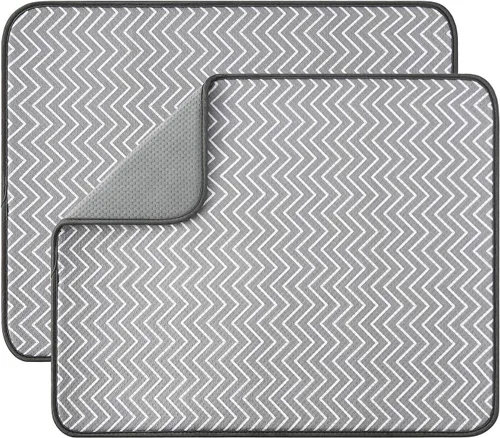 Miniatura 9 de Estera de secado de platos para cocina, paquete de 2, esteras de drenaje de platos de microfibra ultra absorbente de Subekyu, 19.2 por 15.8 pulgadas