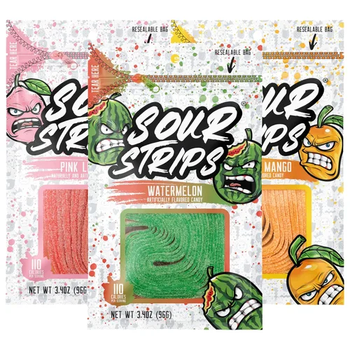 Miniatura 8 de Sour Strips Sour Candy Belts, Appleberry, bolsas de dulces resellables, 3.4 onzas (paquete de 3)