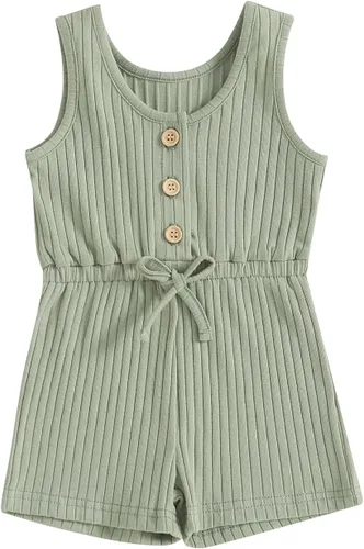 Miniatura 85 de Traje de verano para niña pequeña, de manga corta, acanalado, overol liso, pantalones cortos, ropa para recién nacidos