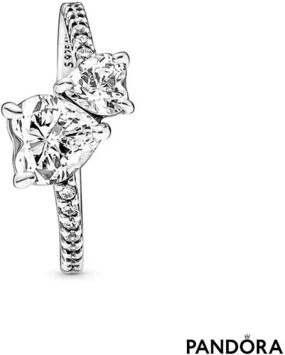 Miniatura 3 de PANDORA Anillo brillante de doble corazón, talla 50, Cobre, plata de ley, circonita, Zirconia cúbica