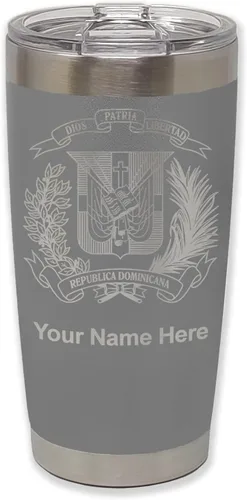 LaserGram Taza aislada al vacío de 20 onzas, escudo de armas, República Dominicana, grabado personalizado incluido (gris)