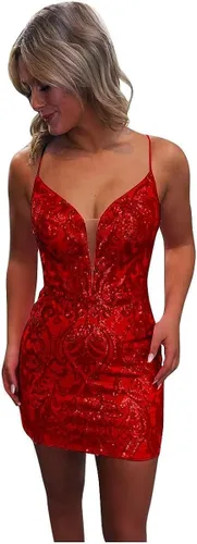 Zoghoo Vestidos de fiesta de lentejuelas 2024 para adolescentes, vestido corto ajustado de graduación, tirantes delgados, vestido de cóctel brillante