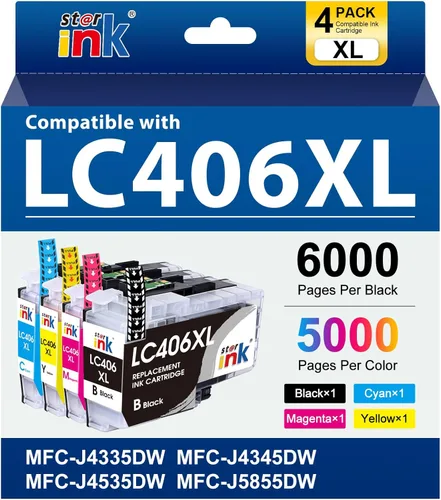 Starink LC406XL - Cartuchos de tinta de repuesto para Brother LC406XL LC406 XL LC406 compatible con impresora MFC-J4335DW MFC-J4535DW MFC-J5855DW