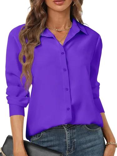 Miniatura 23 de Camisas de manga larga con botones para mujer, básicas, clásicas, suaves, con cuello a la moda, elegantes y casuales