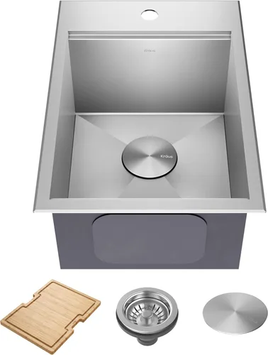 Miniatura 16 de KRAUS KWT310-33/18 Kore - Fregadero de cocina con estación de trabajo de 33 pulgadas, empotrado, acero inoxidable de calibre 18, con reborde